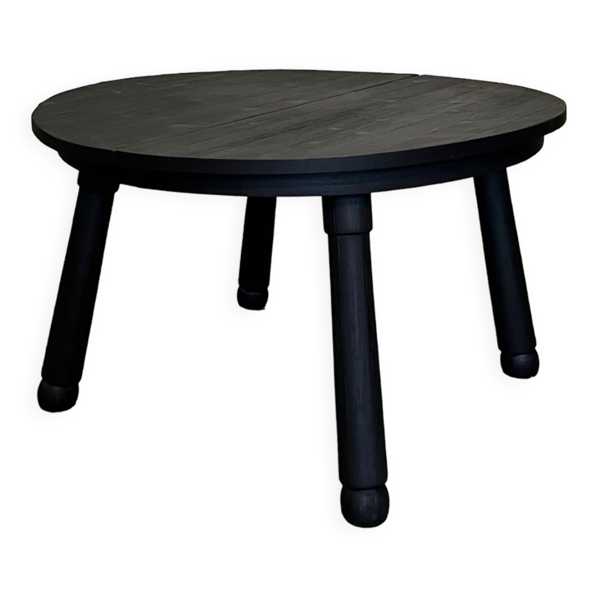 Brutalist round table in burnt wood yakisugi