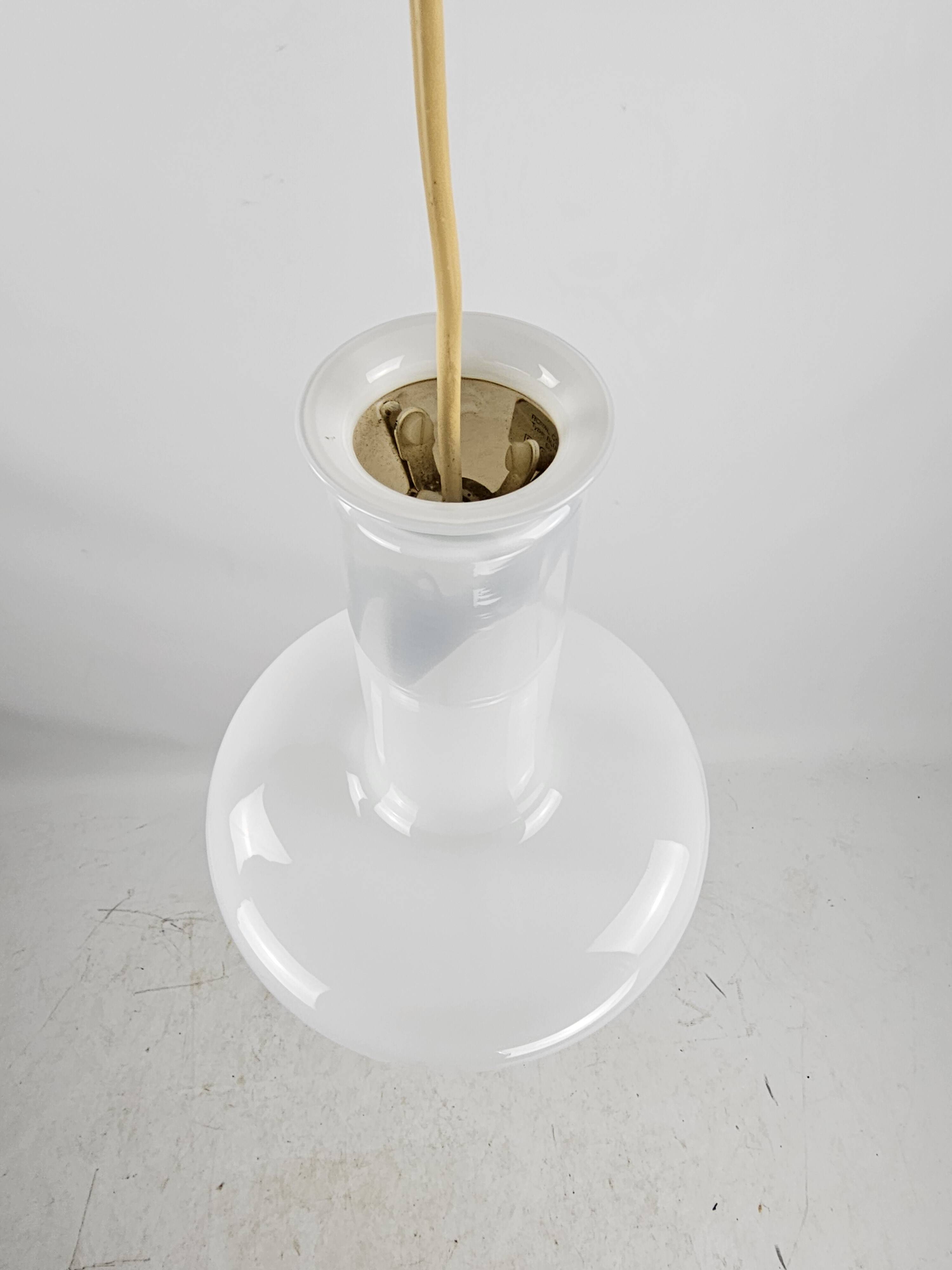 Pair of vintage Danish "Blues" opal glass pendant lamps by Sidse Werner for Holmegaaard, 1980s