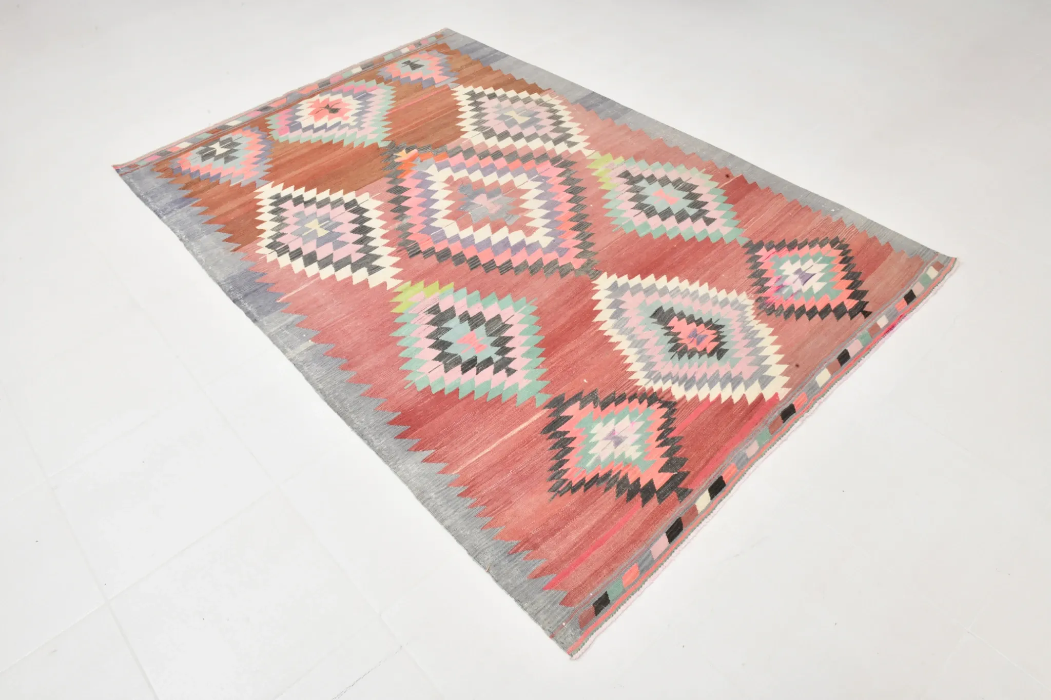 Pink & Red Vintage Tribal Kilim Rug, Turkish Handwoven Wool Bohemian Decor