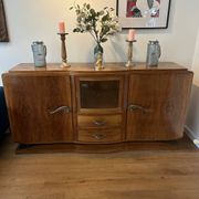 Art deco walnut grand buffet with display cabinet.