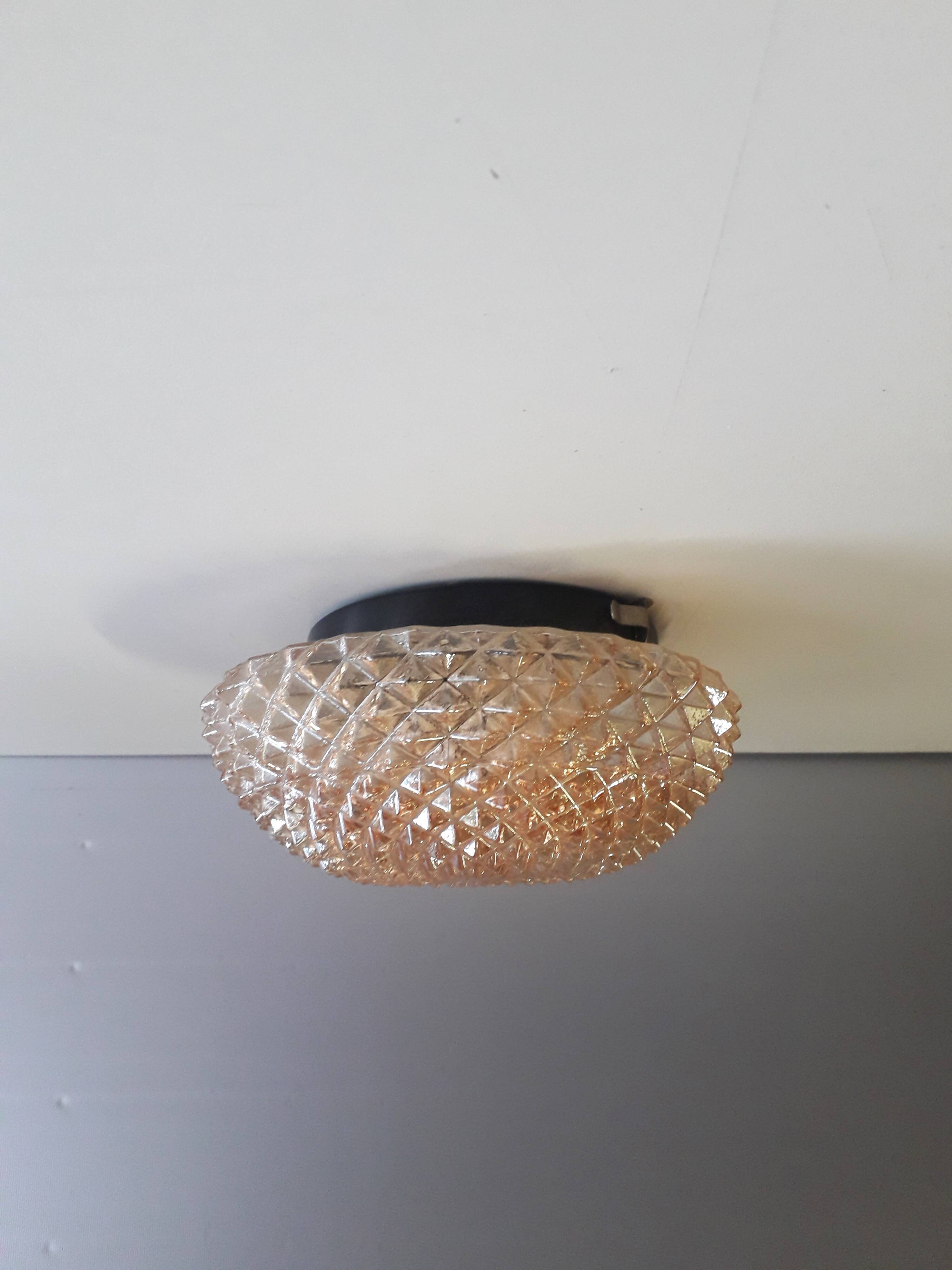 Ceiling light / Wall light - iridescent molded glass with diamond tips - 1970