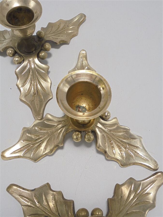 Trio of brass candle holders décor holly