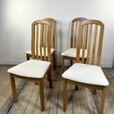 Chairs (set of 4) in solid elm and vintage fabric Findahls Denmark 1980