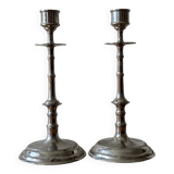 Silver-plated metal candlesticks imitating bamboo, 1960