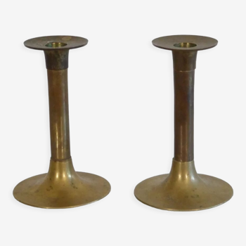 Paire de bougeoirs en laiton vintage scandinave