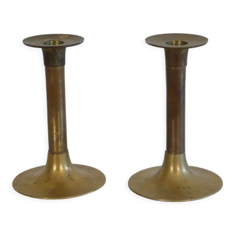 Pair of vintage Scandinavian brass candle holders