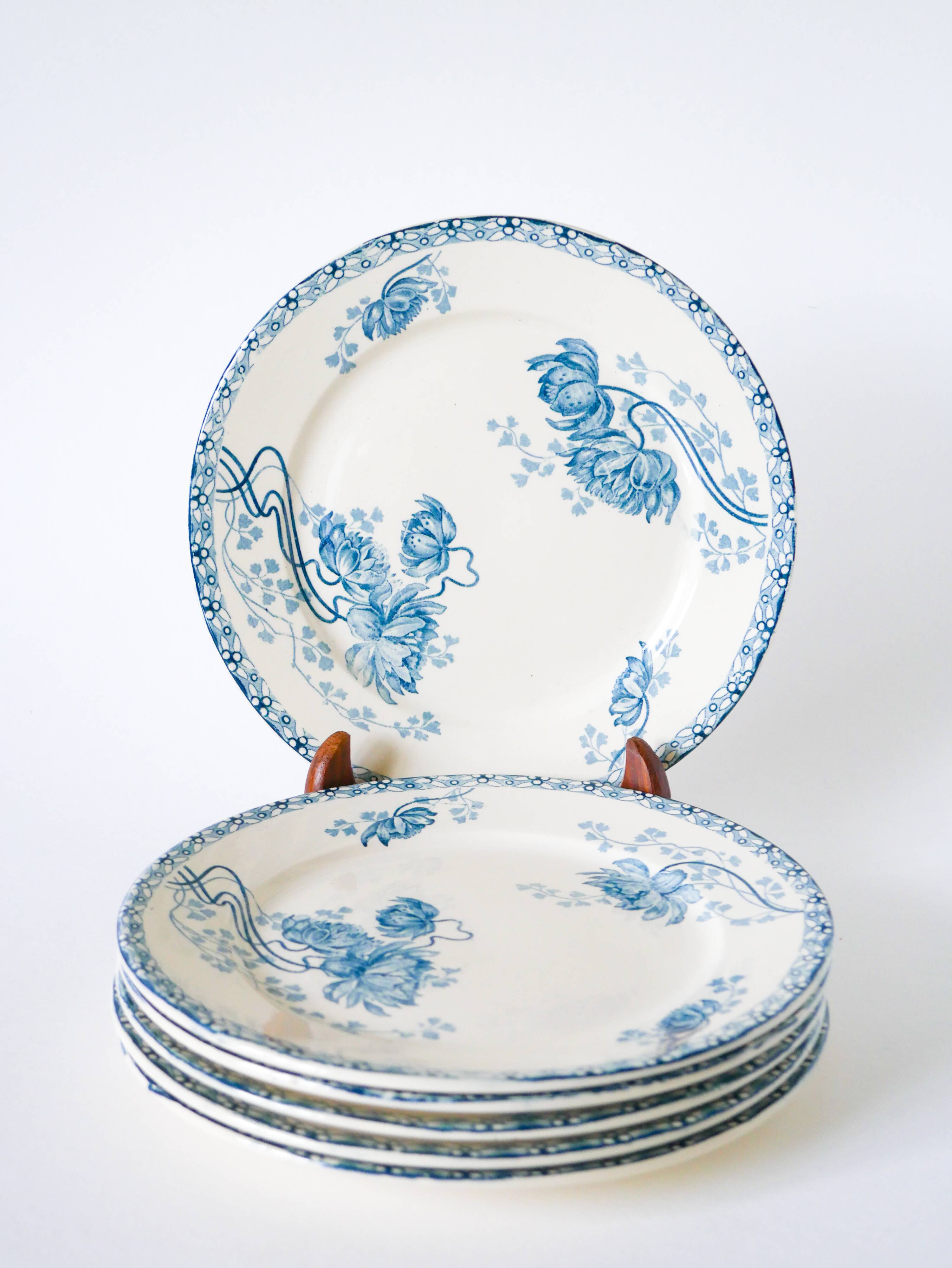 Set of 6 dessert plates in Terre de Fer, Royat model, 19th century