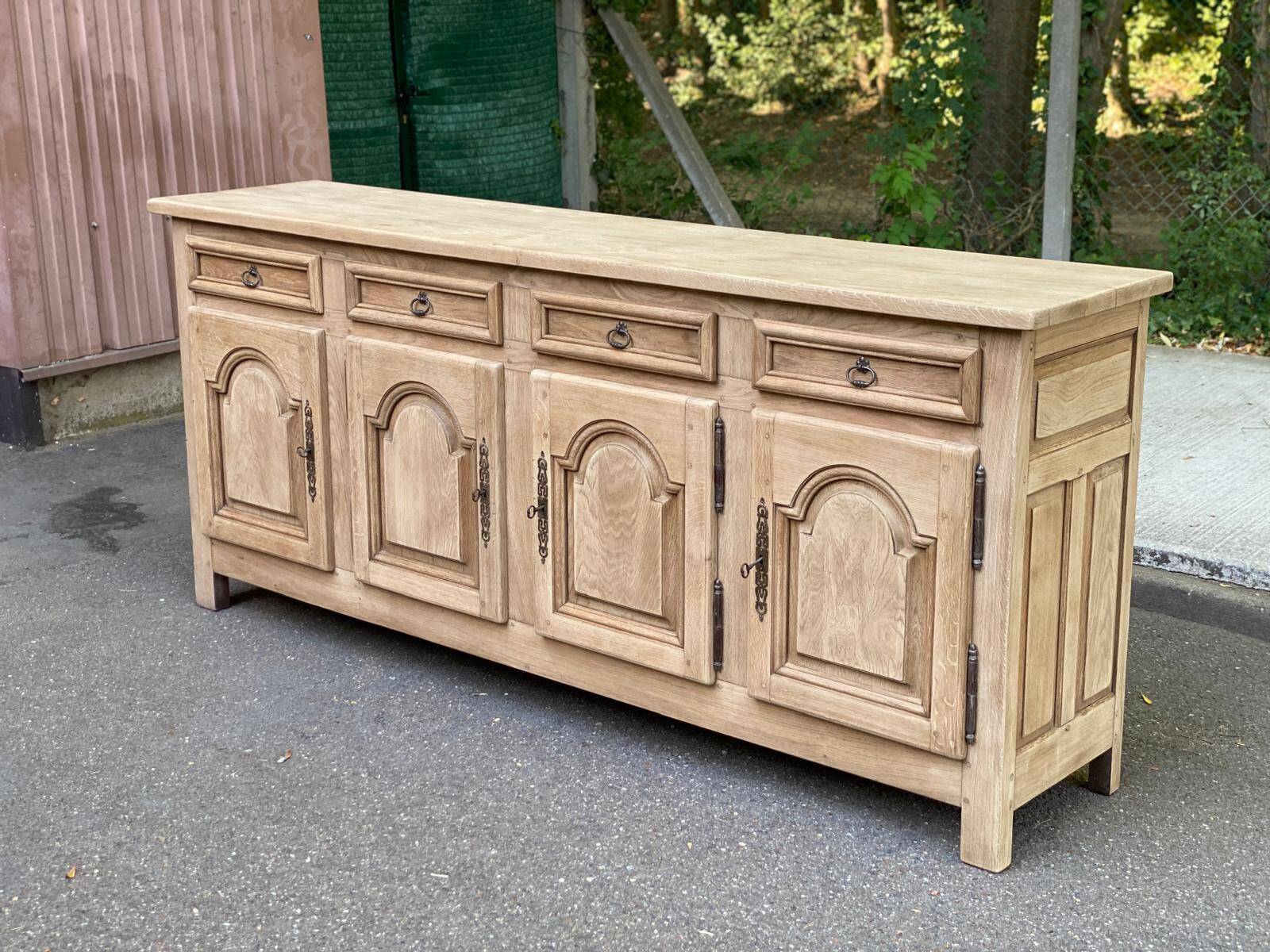 Stripped oak enfilade from 1950, 232cm.