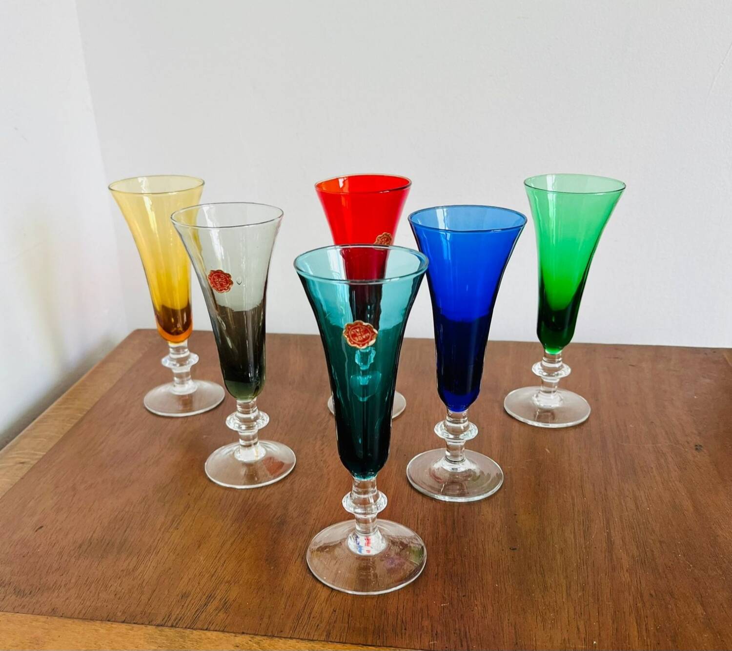 6 colorful Italian champagne flutes from the 50s