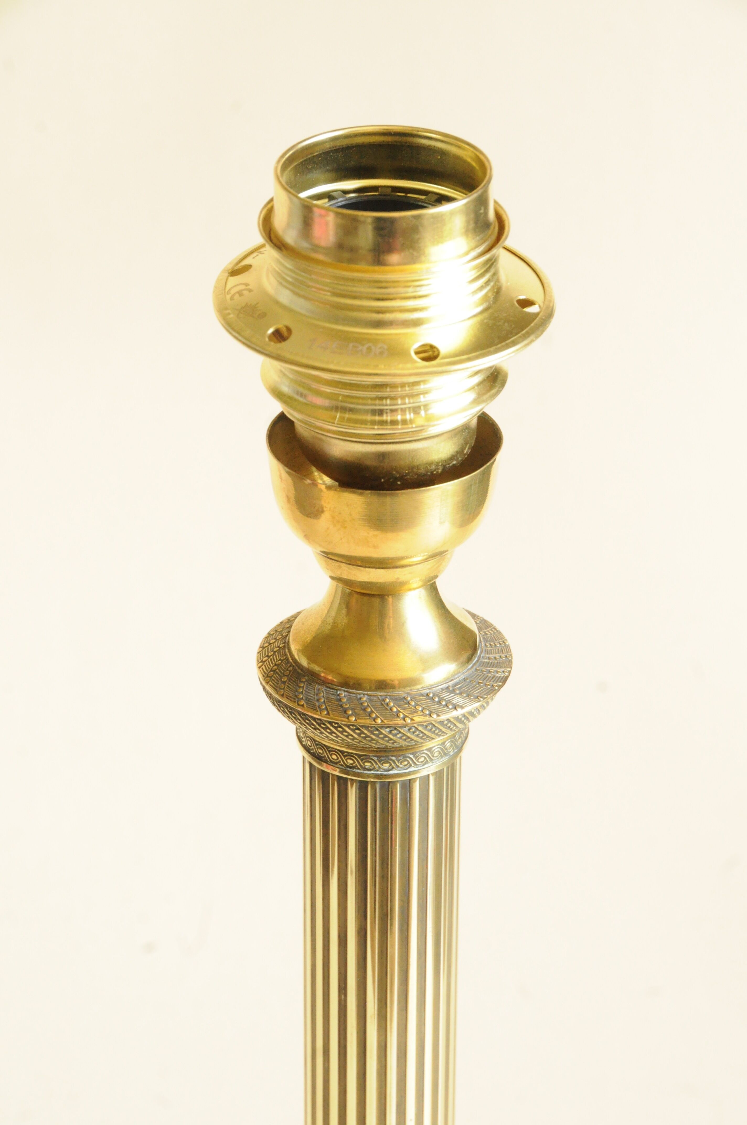 Vintage Lamp Base - Fluted Brass Column - 20th Century Neoclassical Style