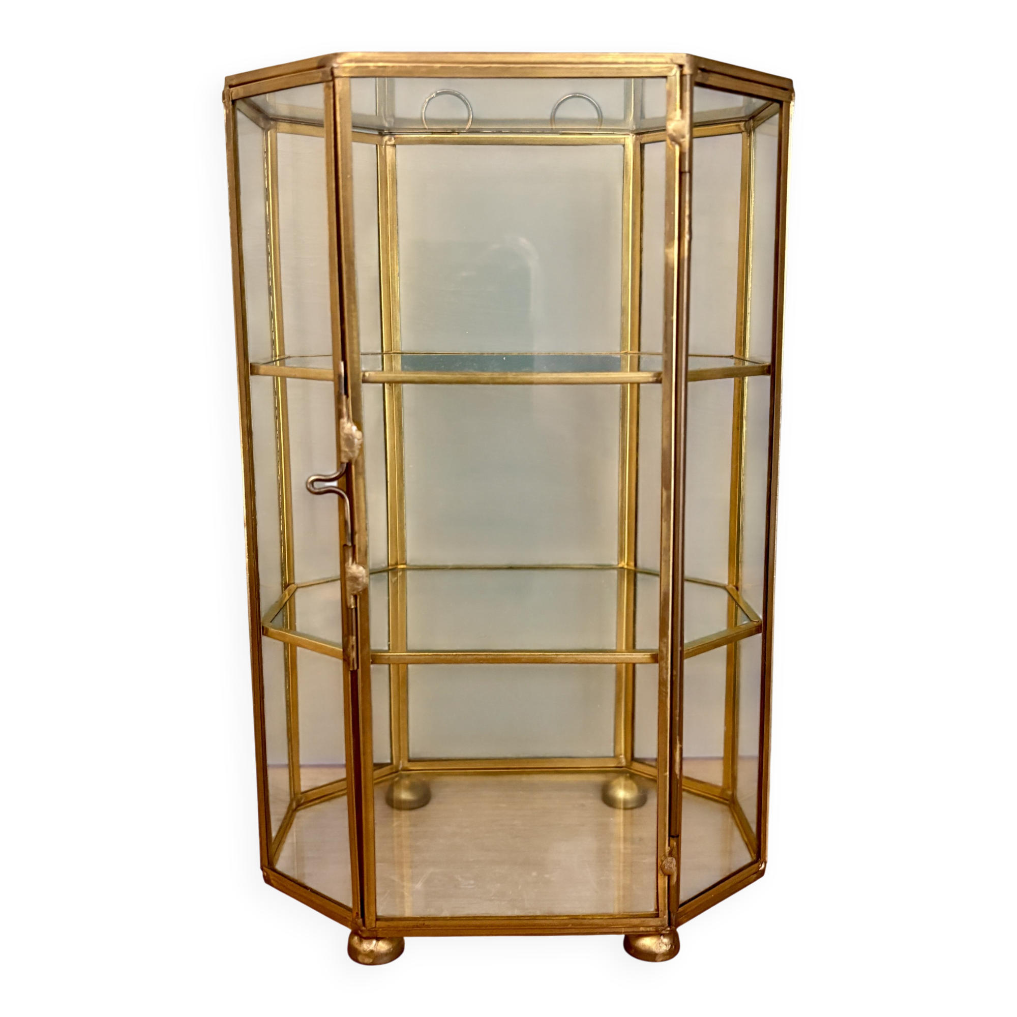 Vitrine vintage en verre et laiton