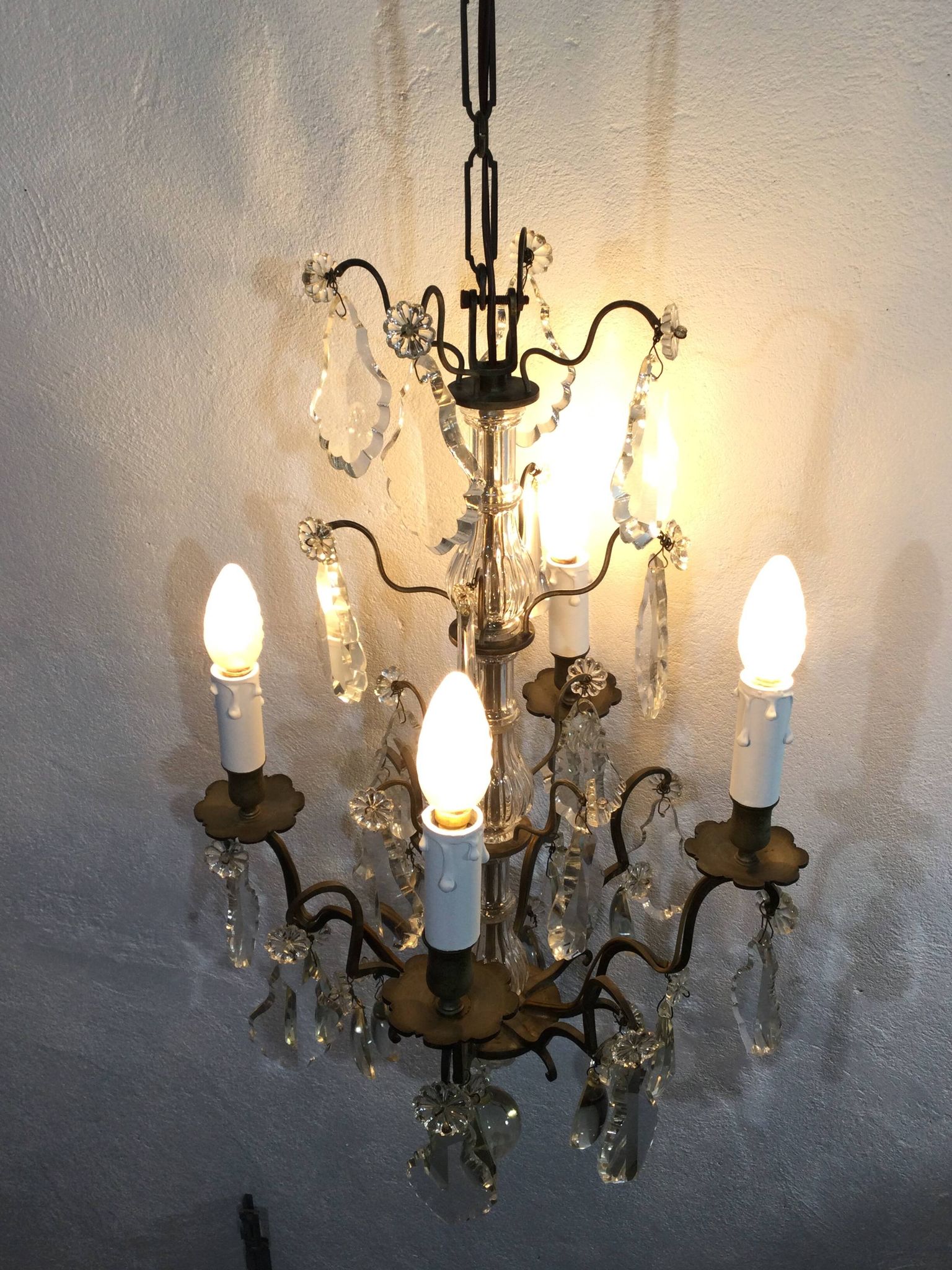 Chandelier 4 Lights Crystal And White Bronze