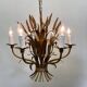 Large wheat sheaf leaf gold gilt chandelier, 1960’s