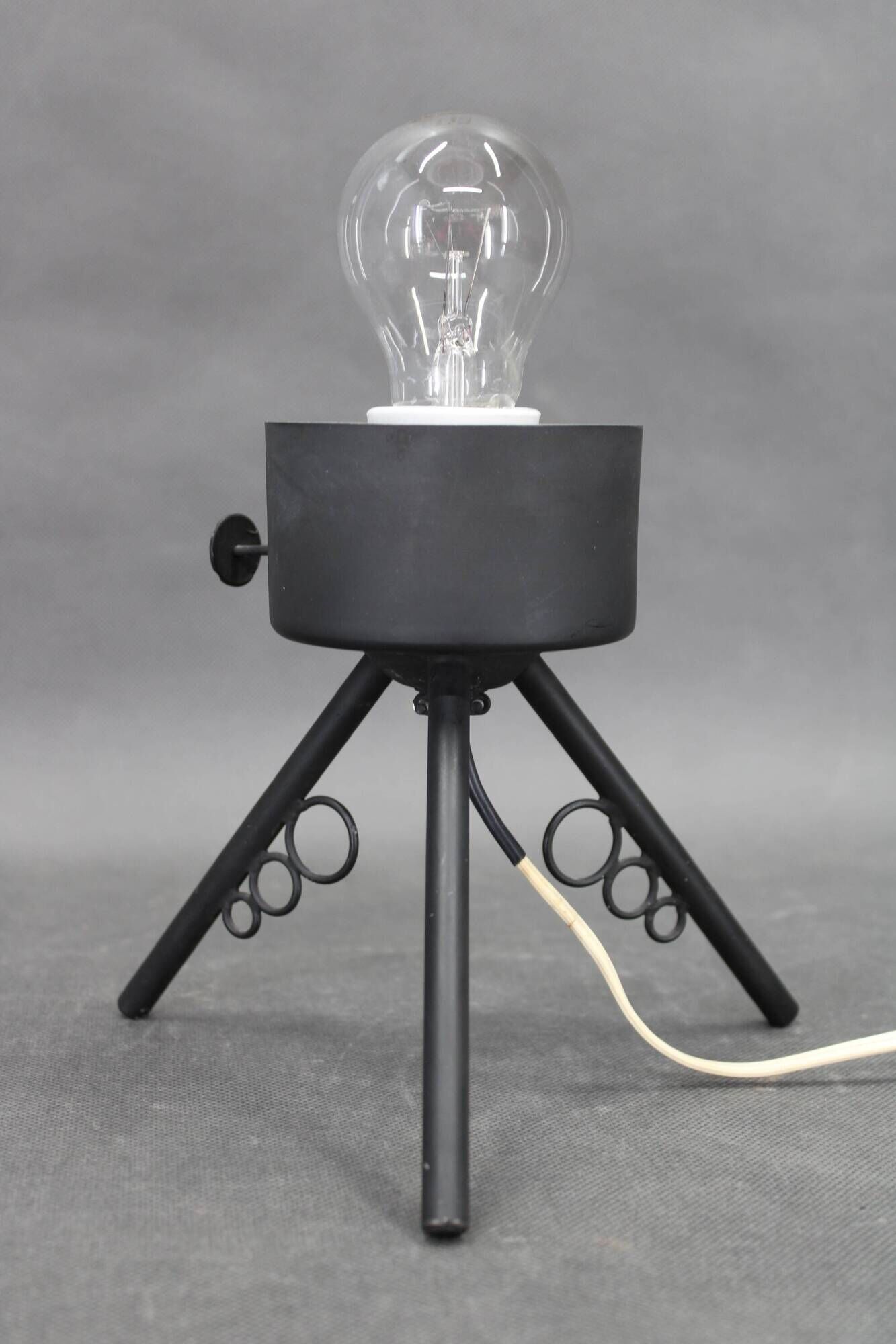 1960s Czech mid-century table lamp with sculptural glass shade and metal tripod