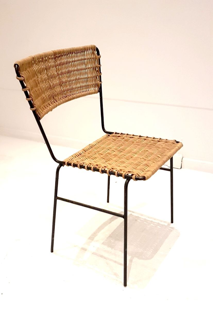 Set de 4 chaise de terrasse en rotin & fer forgé 1960s