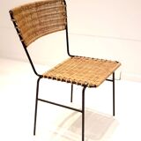 Set de 4 chaise de terrasse en rotin & fer forgé 1960s