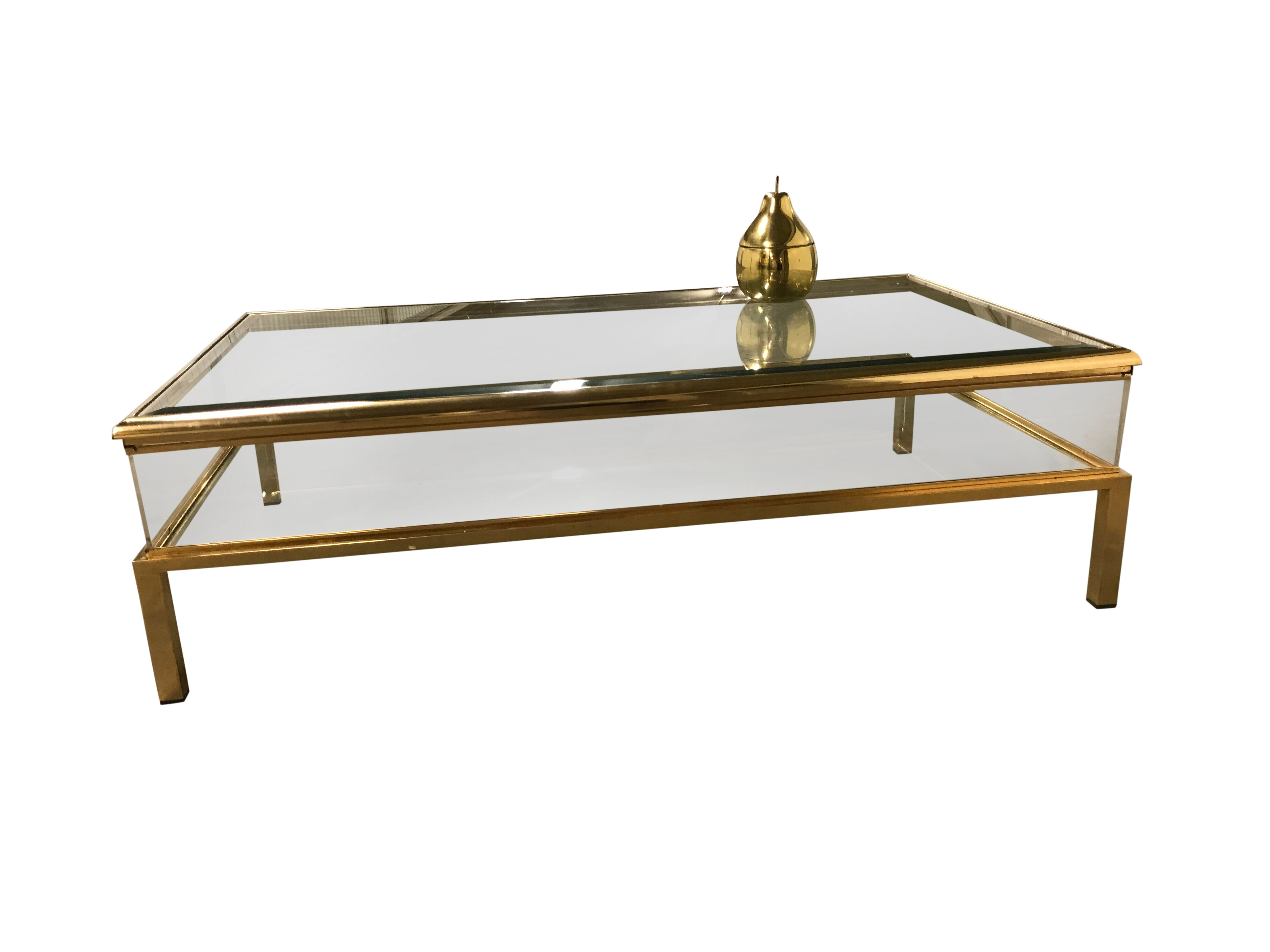 Table basse coulissante en laiton des années 1970