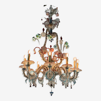 Venetian chandelier rezzonico in multicolored murano glass, 10 arms of light