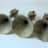 3 beautifull solid brass candle holders with floral motif, vintage from the 1960s