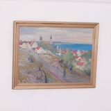 Original Swedish Oil on Panel – “Village Scene II” by E. R. Olsson – Signed