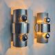 Pair of space age 2-light wall lights, chromed metal, Italy, 1970