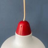 Vintage opal glass pendant light with red top and ceiling cover