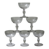 Set of 6 antique fine crystal champagne glasses, star engraved, 19th-20th century.