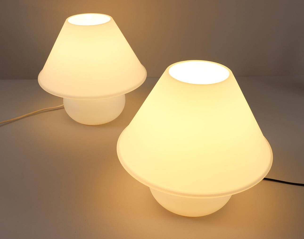 Set of 2 mushroom lamps, opal glass, Glashütte Limburg, Germany, 1970s