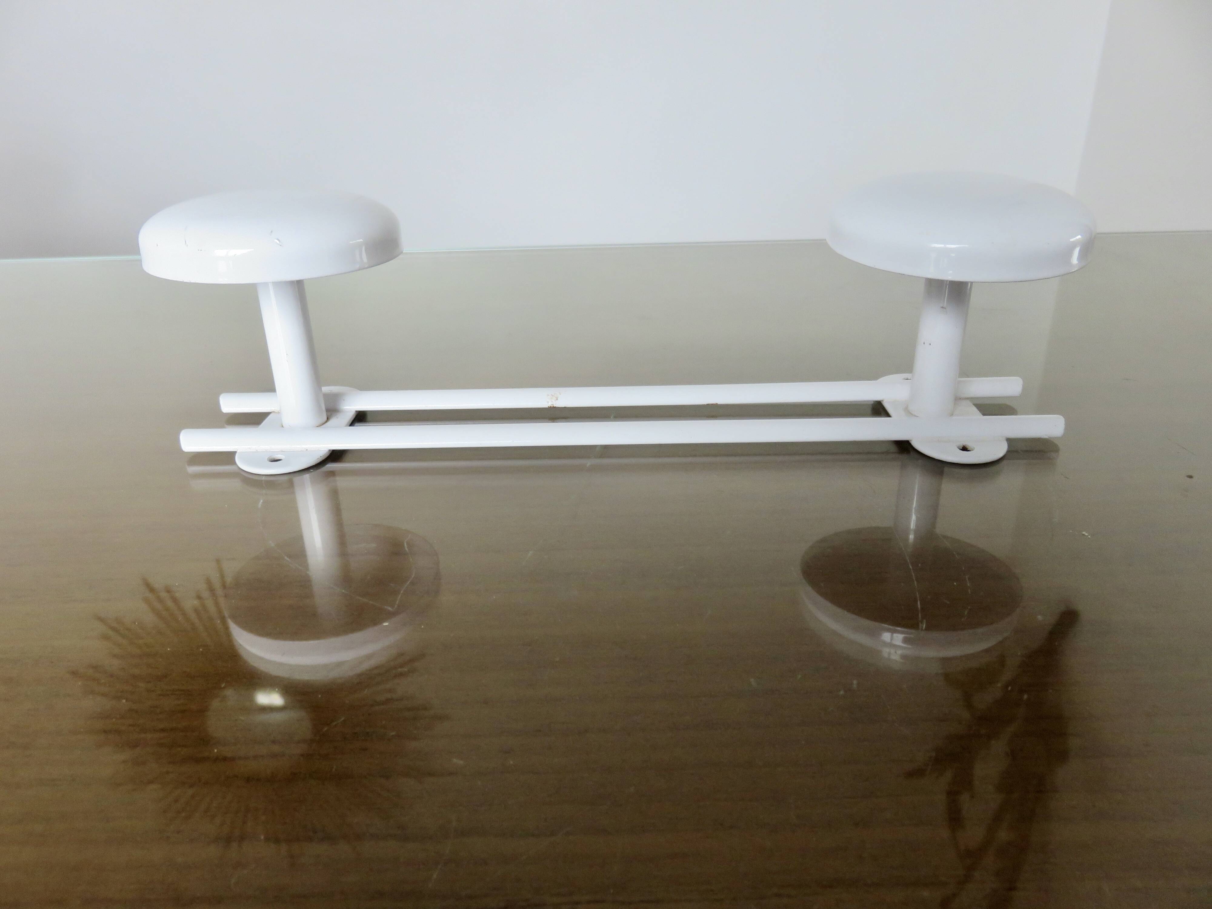 Wall coat rack in white lacquered metal with 2 hooks, 1970s