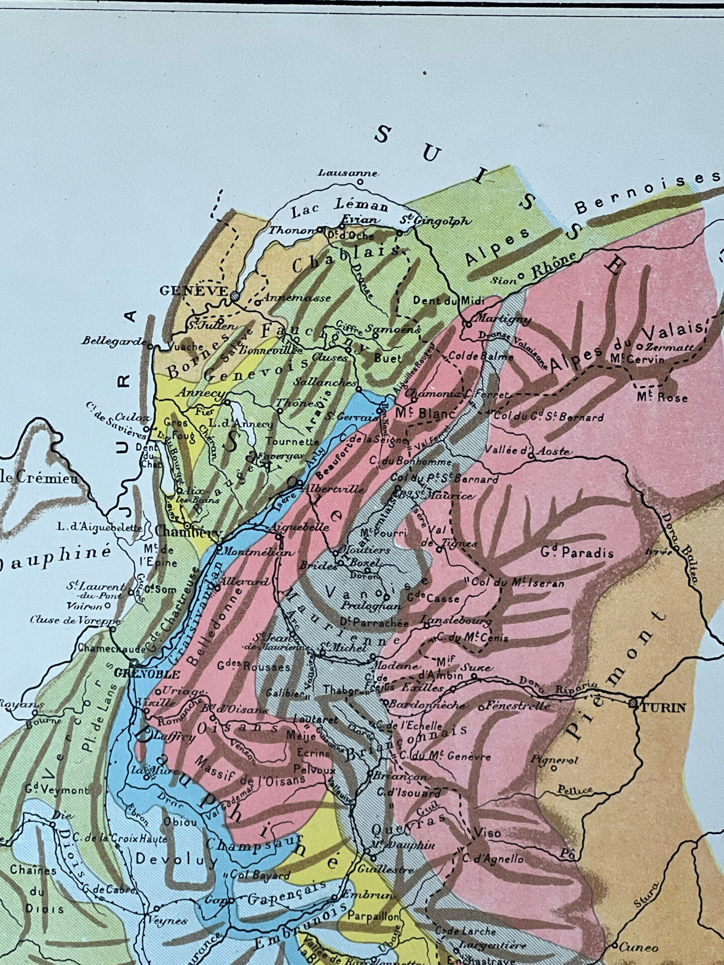 Carte originale Alpes - 37x27cm - 1908
