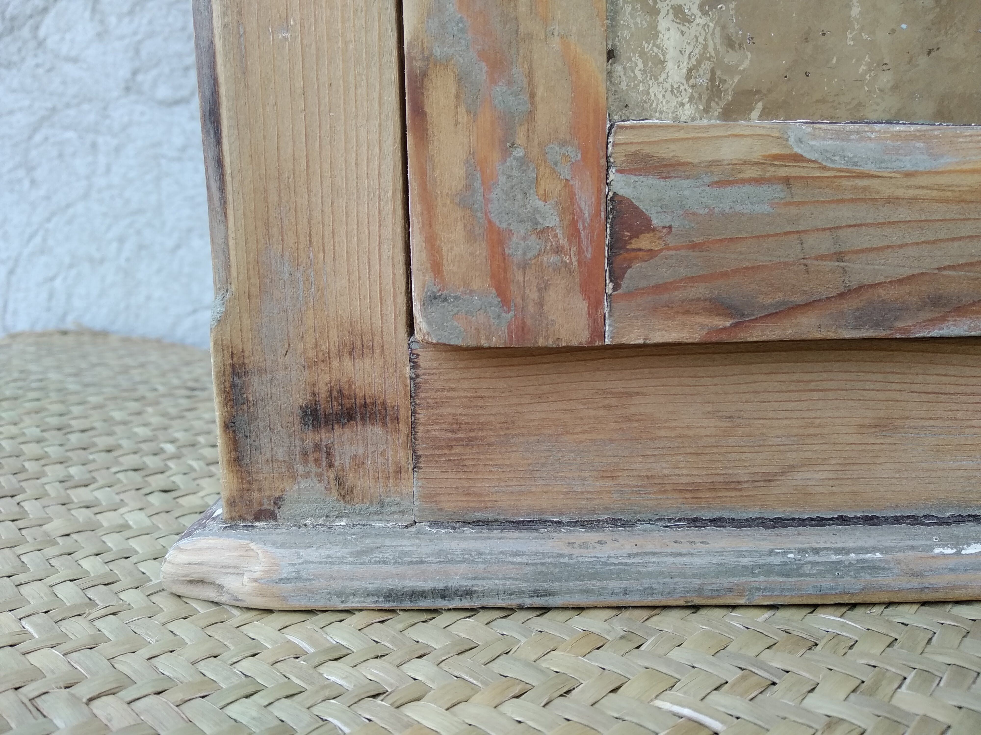 Antique wooden bathroom cabinet patinated