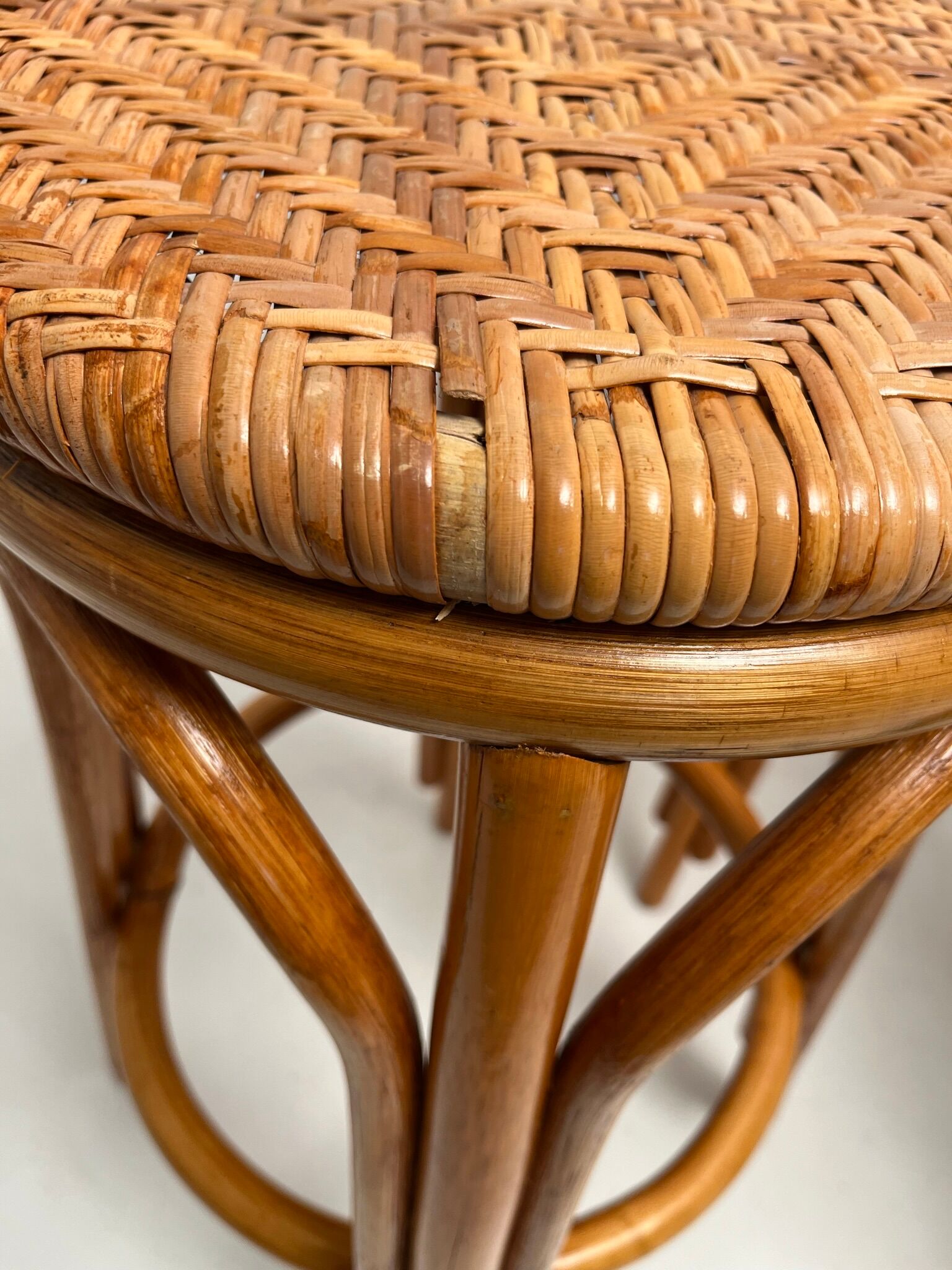 Rattan and bamboo bar and 3 stools from the 60s