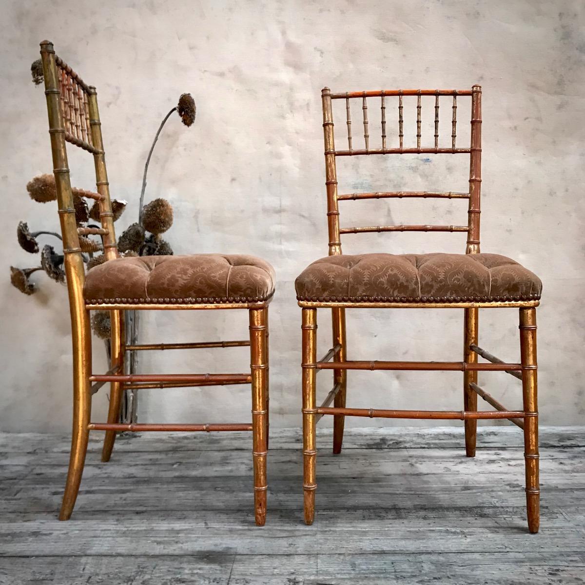 Pair of golden chairs "fake bamboo"