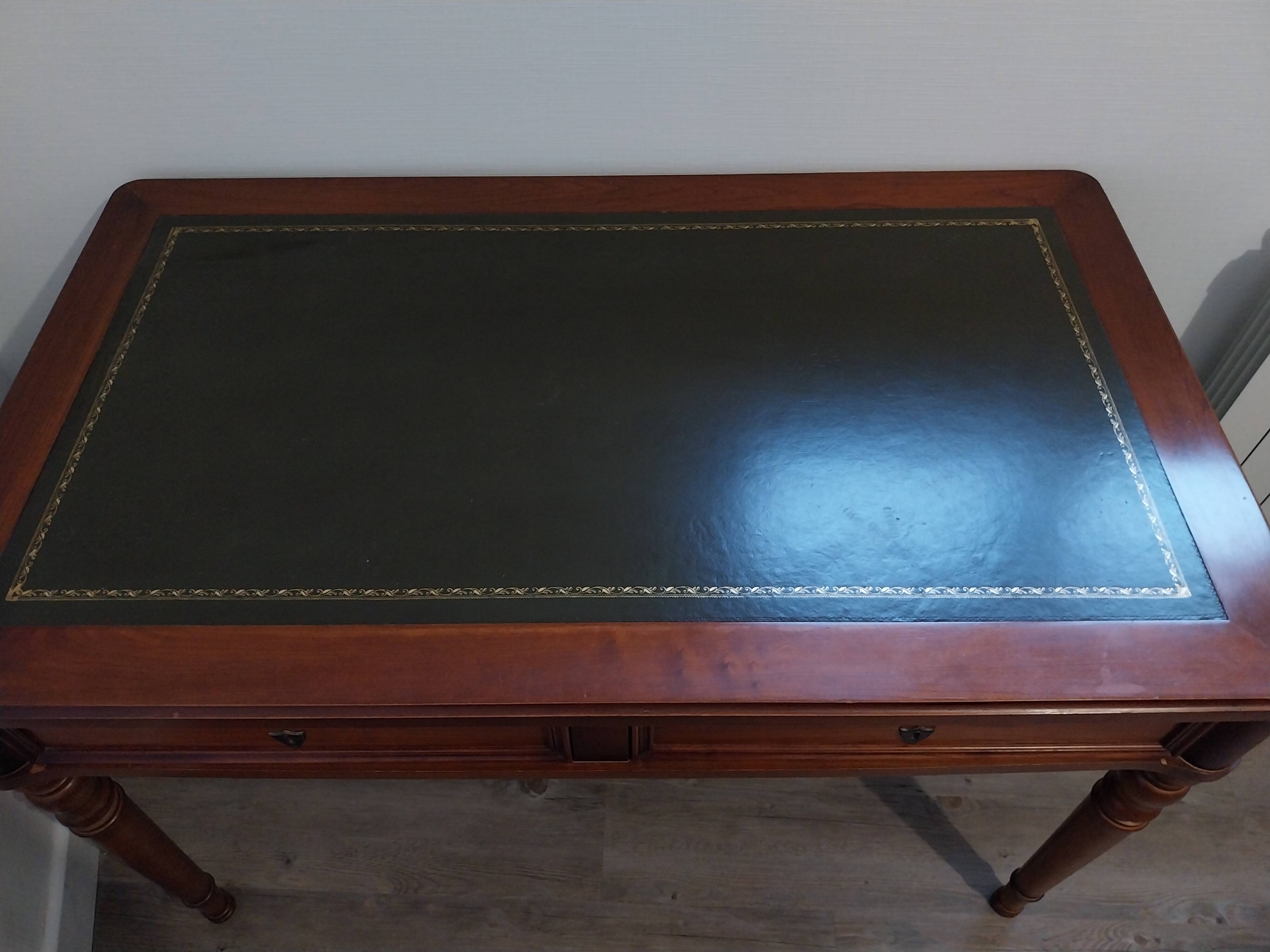 Grange desk in solid wood – green leather – louis xvi style
