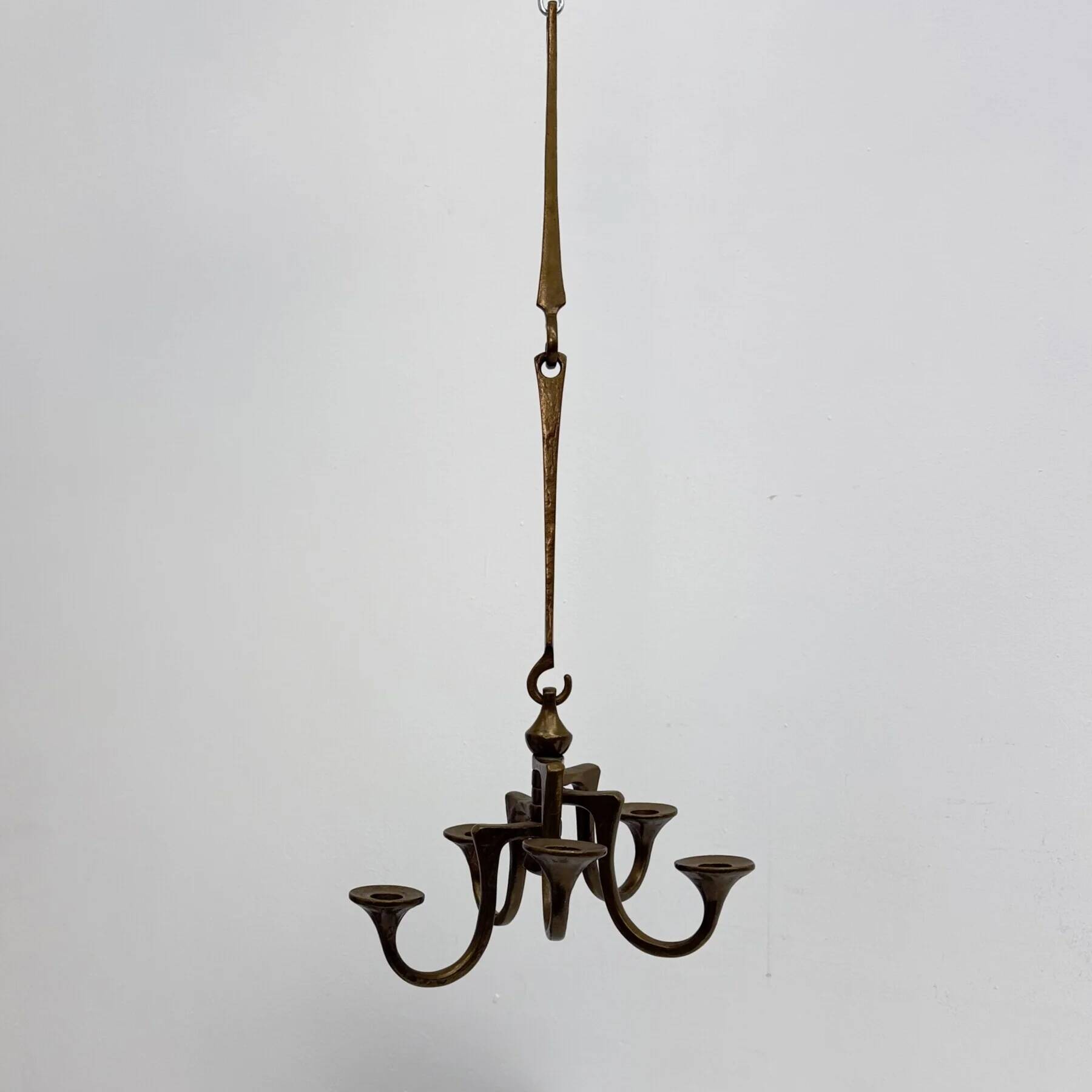 Brutalist bronze hanging chandelier by Michael Harjes, 1970s
