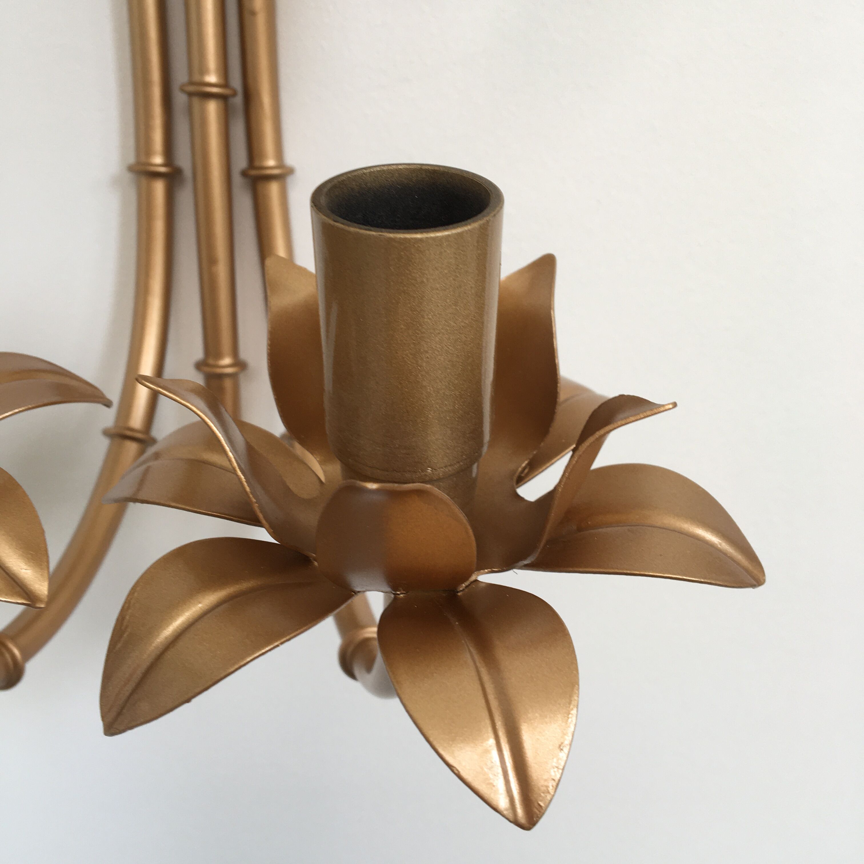 Wall lamp "bamboo" double fire lacquered metal old gold