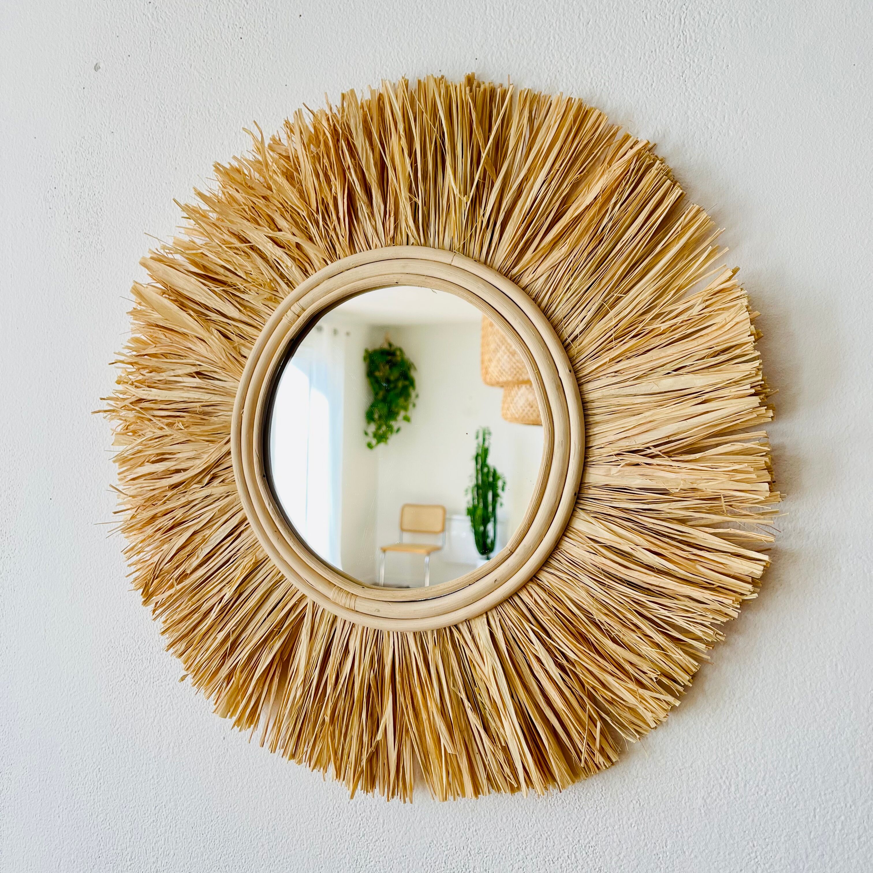 Miroir rond rotin paille, 45 cm