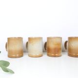 Set of 4 stoneware mugs, artisanal pottery, 1980