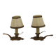 Paire de lampes candélabres vintage en bronze avec abat-jours en tissu plissé, France