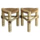 Brutalist Hand-Carved Wood and Fiber Stools, Belgium, Circa 1960s