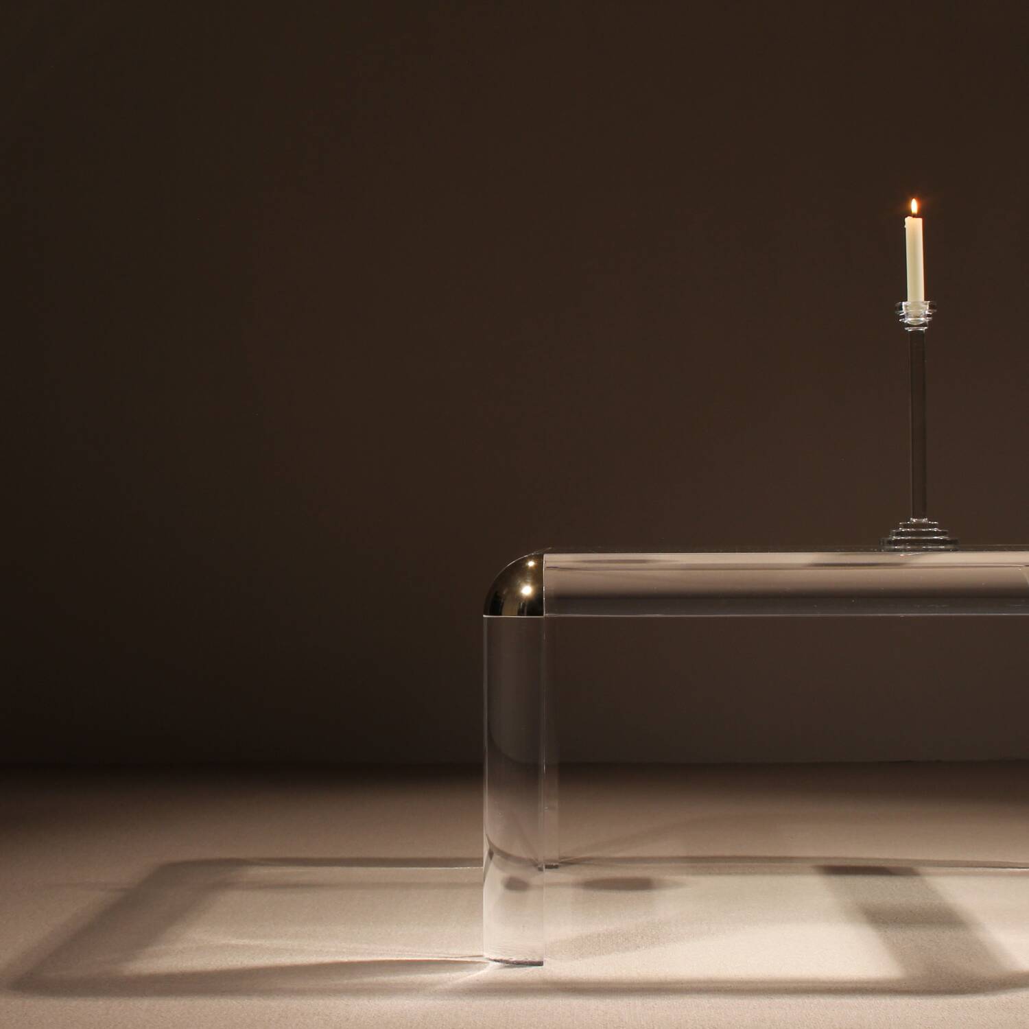 Square Lucite & Brass Coffee Table | Europe 1970s