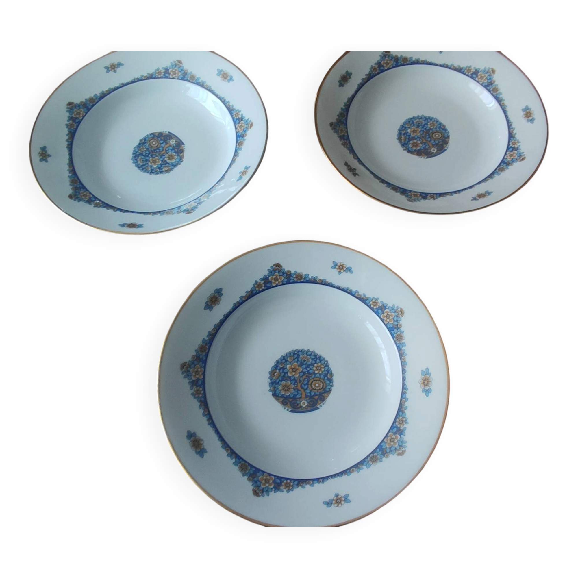 Lot de 3 assiettes creuses limoges - jean boyer (circa 1950)