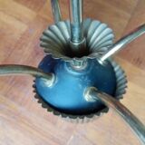 Vintage 4-arm chandelier - oblong tulip pressed molded glass - gold metal