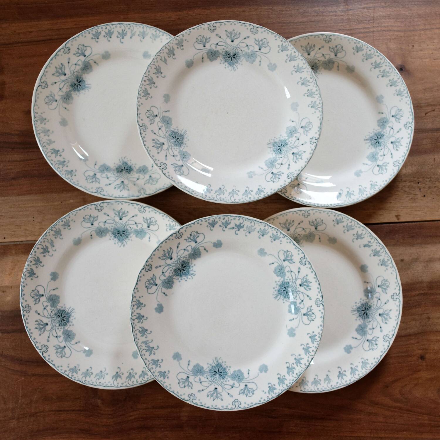 Lot 6 assiettes plates terre de fer Choisy le Roi Cyclamen