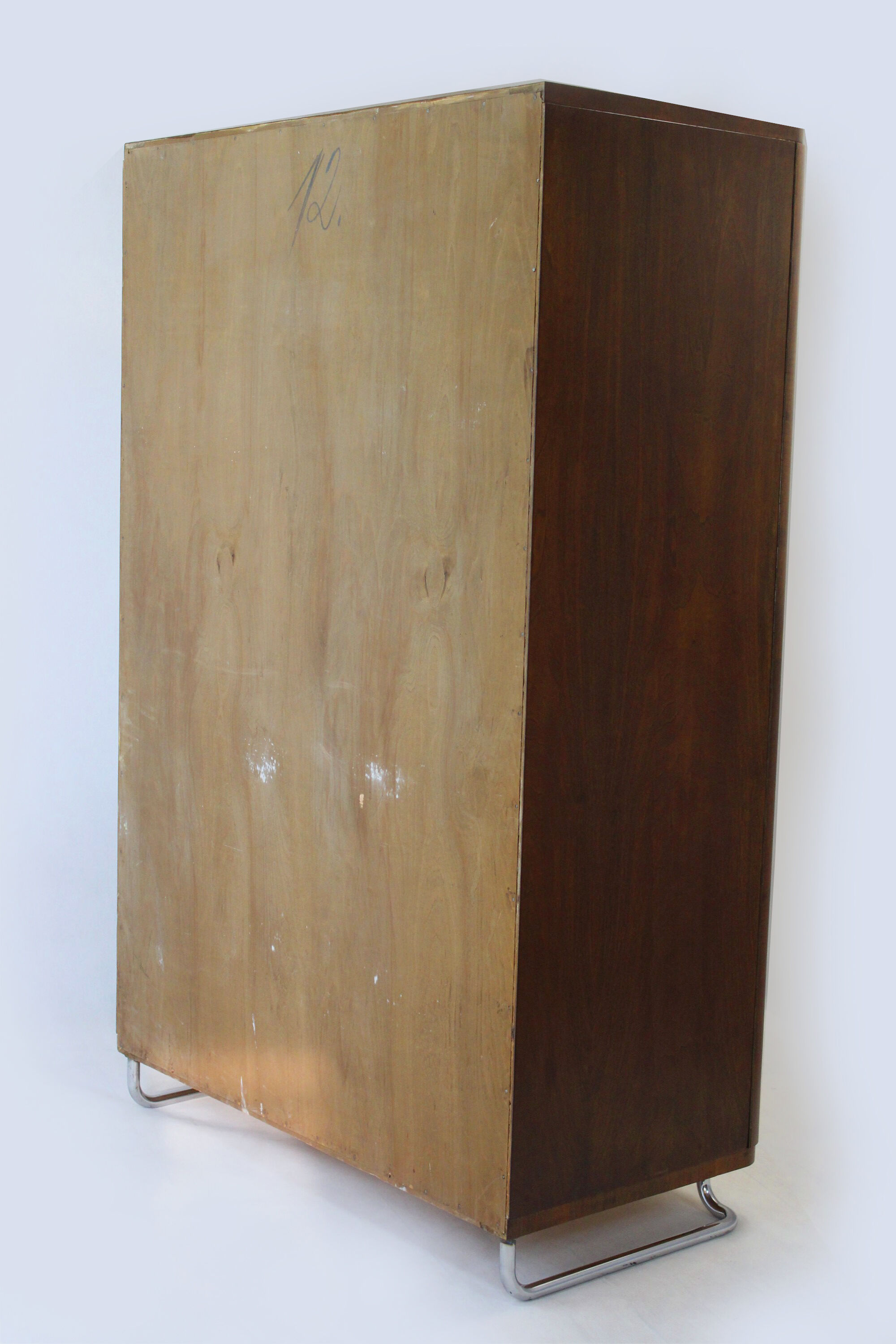 Bauhaus chromed tubular steel and walnut wardrobe, 1930s