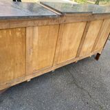 Renovated art deco sideboard in solid raw oak and gray marble 186cm