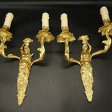 Pair of large Louis XV style 19th century caryatid wall lights - bronze