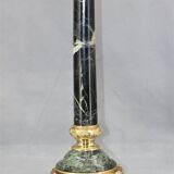 Lamp in gilded bronze & veined water green marble & pleated lampshade