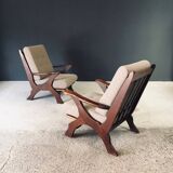 Rustic X Frame Lounge Chairs, Belgium, 1950s, Set of 2