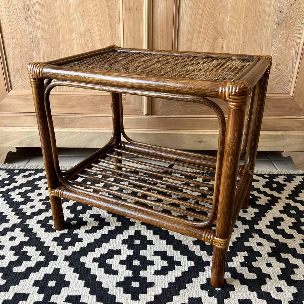 Small vintage table - rattan & canework